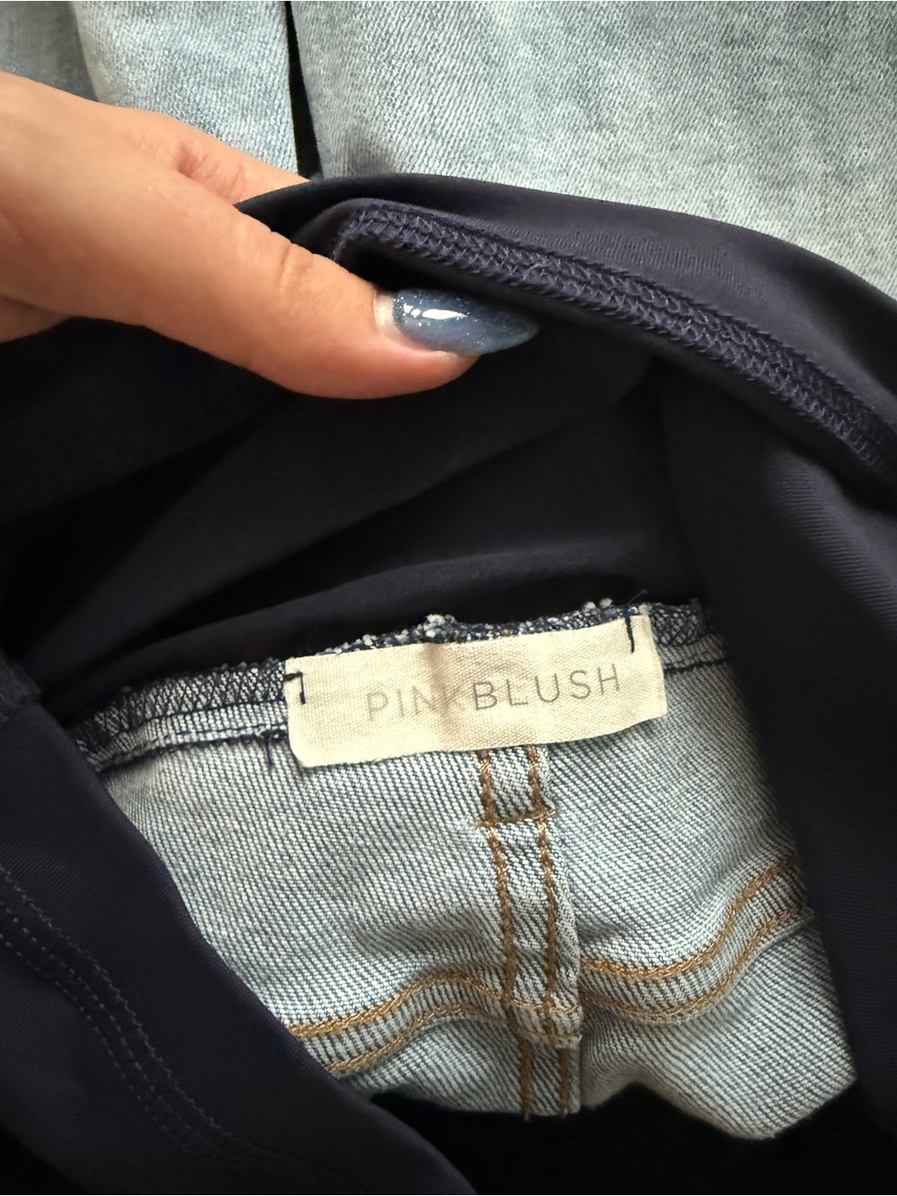 Pinkblush Light Wash Straight-Leg Maternity Jeans with Navy Panel - Picture 7 of 7